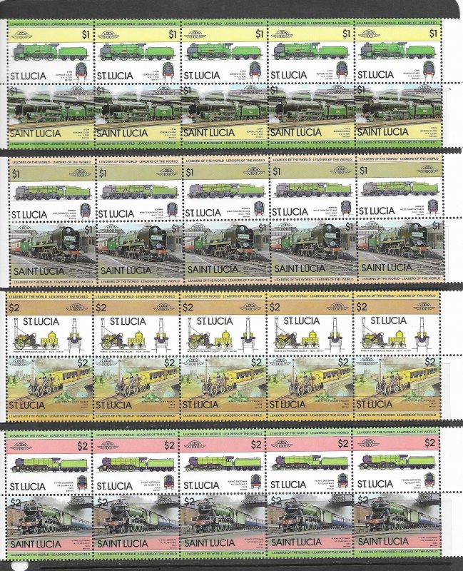 St. Lucia 617-24 MNH Trains cpl. set X 10 sets, VF 2022 CV $47.00