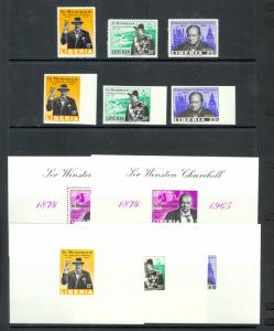 LIBERIA 1965 SIR WINSTON CHURCHILL Set Perf. Imperf. SSs and IMPERF Sheetlets NH