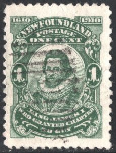 Newfoundland SC#87 1¢ King James I (1910) Used