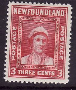 Newfoundland- Sc#255-unused hinge remnant 3c Queen Elizabeth-og-id#315-1941-44-