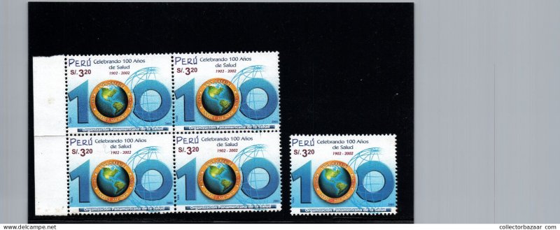 OPS pan american health organization 100 aniversary Peru stamp and block of 4...