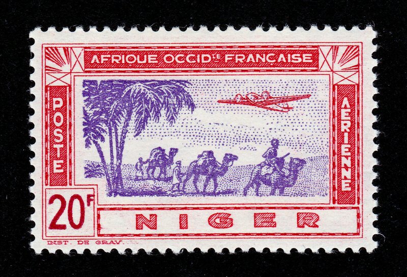 FRENCH NIGER AIRMAIL STAMP CARAVAN AND PLANE MNH-OG 1942