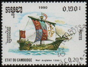 Cambodia 1080 - Cto - 20c English Ship (1990)