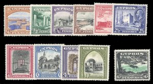 Cyprus #125-135 Cat$231.80, 1934 1/4pi-45pi, complete set, lightly hinged