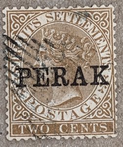 Malaya Perak 1881 2c brown Crown CC, nicely used. Scott 2, CV $90.00. SG 5