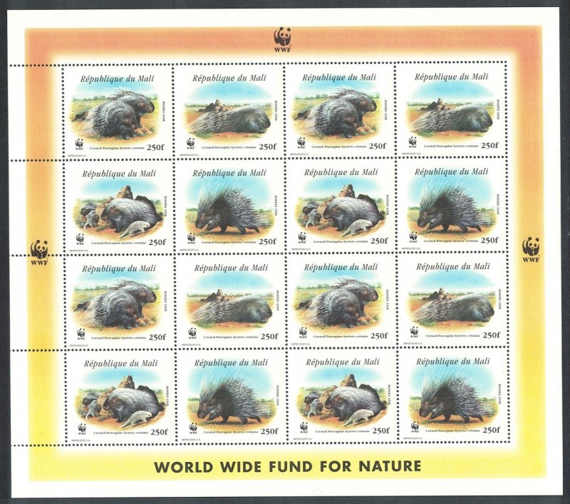 Mali WWF Crested Porcupine Sheetlet of 4 sets 1998 MNH SC#918 a-d MI#1974-1977