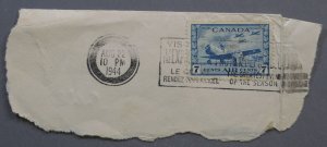 Canada #C8 on Cover Fragment Cancel AUG 22 10 PM 1944 w/ Expo Cancel