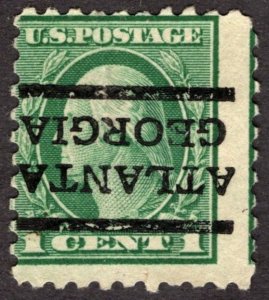 1914, US 1c, Washington, Used, Inverted Atlanta precancel, Sc 424