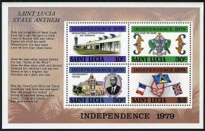 St Lucia 456-459, MNH. Michel 449-452. Independence, 1979. Airport, Anthem, Map. 