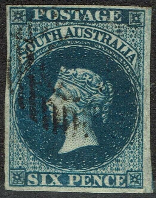 SOUTH AUSTRALIA 1855 QV 6D LONDON PRINTING IMPERF USED 