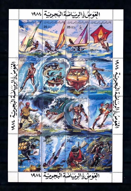 [44631] Libya 1984 Sports Watersport Surfing Fishing Kite Diving MNH Sheet