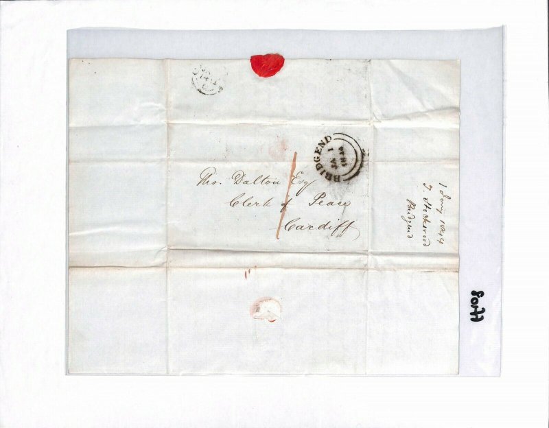 GB WALES Cover Bridgend CDS Letter Ref *YNYSAWDRE* & *ST BRIDES* 1844 EL FF108