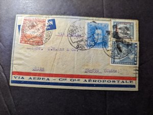 1934 Chile Airmail Cover Santiago to Chefoo China via Paris