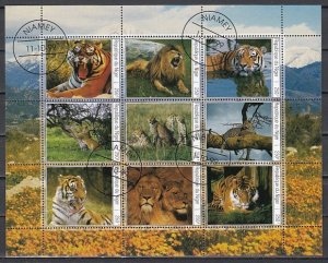 Niger, 1999 Cinderella issue. Wild Cats sheet of 9. Canceled.