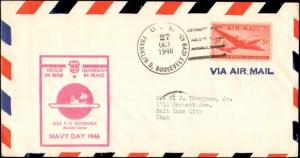 1946 USS FRANKLIN D ROOSEVELT AIRCRAFT CARRIER CACHET FOR NAVY DAY