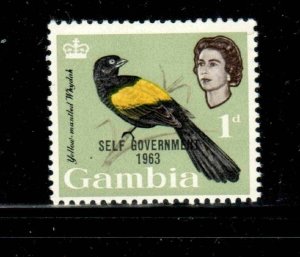 GAMBIA #188 1963 1p YELLOW-MANTLED WYDAH MINT VF LH O.G