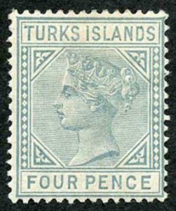 TURKS ISLANDS SG57 4d Grey Wmk Crown CA Perf 14 M/M (hinge remainder) 