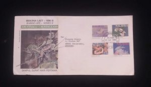 C) 1989. MALAYSIA. MARINE LIFE. FDC. CRUSTACEANS. ENVELOPE SENT TO URUGUAY. XF