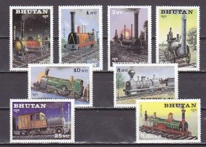 Bhutan, Scott cat. 420-427. Locomotives issue.