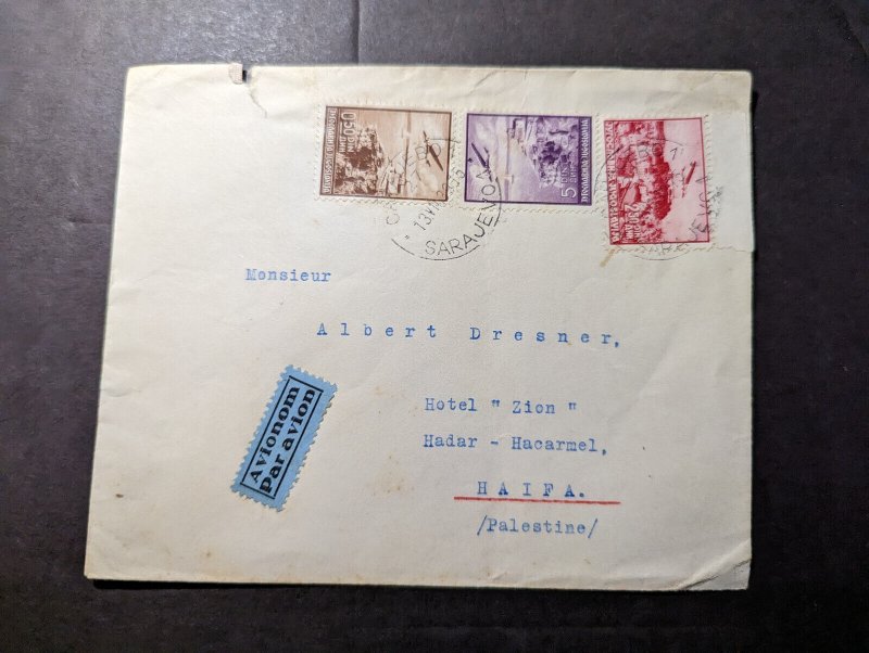 1939 Yugoslavia Airmail Cover Sarajevo to Haifa Palestine Albert Dresner