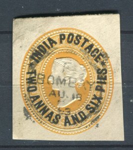 INDIA; 1890s classic QV 4a. 6p. fine POSTMARK Stationary Piece, Bombay