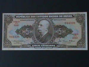 ​BRAZIL-1961-TESOURO NACIONAL-$5 CRUZEIRO UNCIR-VF-HARD TO FIND-FIRST NOTE