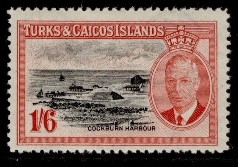 TURKS & CAICOS ISLANDS GVI SG230, 1s 6d black & scarlet, M MINT. Cat £16.