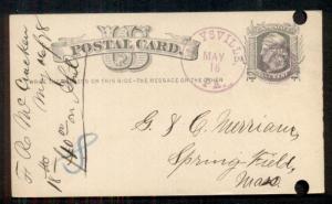 1878 CLAYSVILLE PA and BULLSEYE fancy cancel in magenta, 1¢ card, punch holes VF