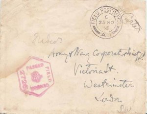 Great Britain Soldier's Free Mail 1916 Field Post Office A.1 1st Army Headqua...