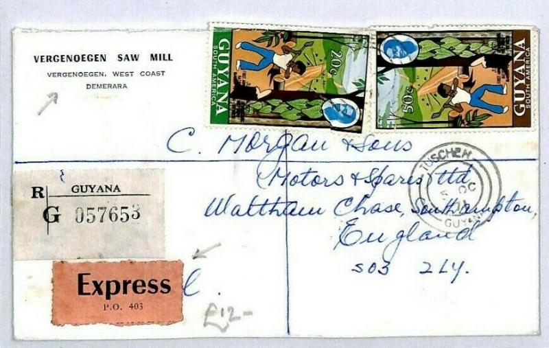 GUYANA Tuschen GB Southampton REGISTERED 1971 EXPRESS {samwells-covers} CW204