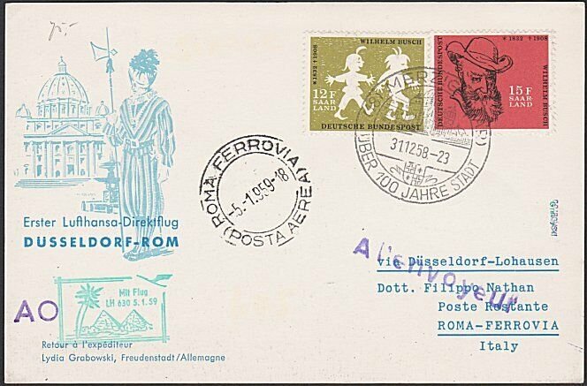 GERMANY 1968 Lufthansa first flight cover to Rome - AO marking..............F980