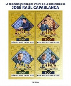 Togo - 2021 Chess Champ Jose Raul Capablanca - 4 Stamp Sheet - TG210235a