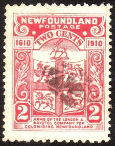 1910, Newfoundland 2c, Used, Sc 88a