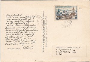 ST-PIERRE & MIQUELON cover August 1953 - postcard to USA