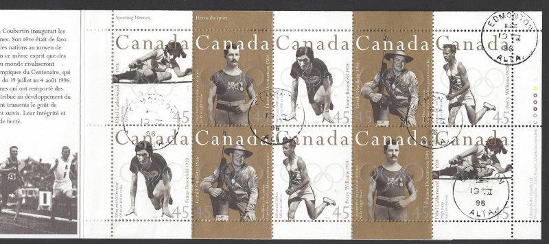 Canada #1612b, Used booklet, Canadian Olympic gold medalists, issued 1996