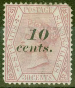 Straits Settlements 1880 10c on 30c Claret SG46 Fresh Unused (trace of gum)