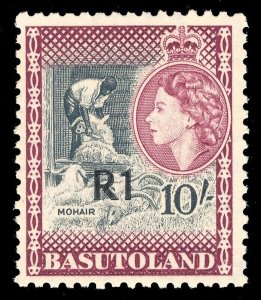 Basutoland 1961 QEII 1r on 10s black & maroon (Type III surch) MNH SG 68b. Sc 71