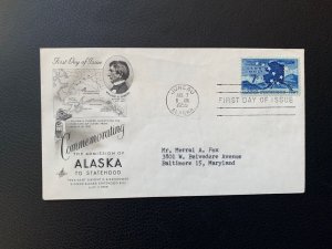 Alaska Statehood FDC 1959 Artcraft Cachet Cover Scott C53 7c