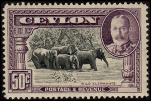 Ceylon 273 - Mint-H - 50c Indian Elephants (1936) (cv $17.50)