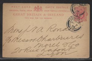 Great Britain Postal Stationery Postcard H&G 30 Used 1904 to France (z1)