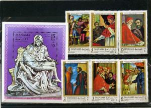 MANAMA 1970 PAINTINGS BY MICHELANGELO SET OF 6 STAMPS & S/S PERF. MNH 