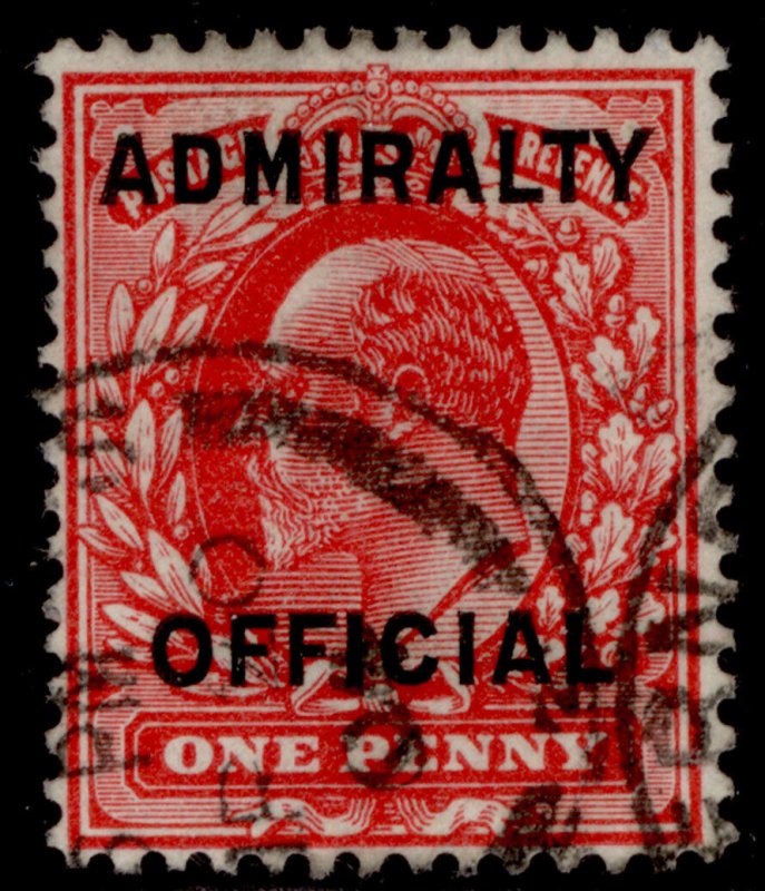 GB EDVII SG O108, 1d scarlet, FINE USED. Cat £28. 