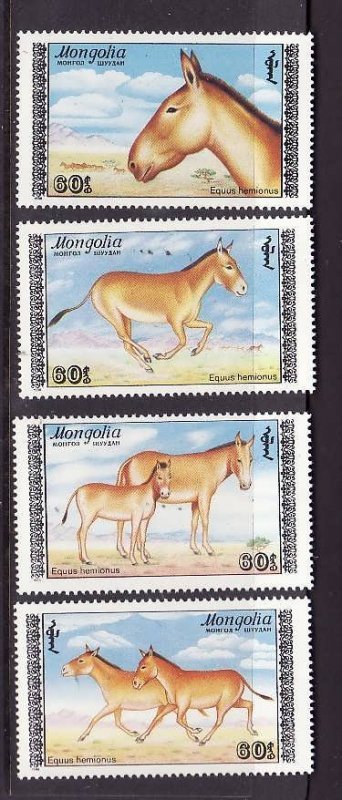 Mongolia-Sc#1713-16-unused NH set-Animals-Horses-1988-