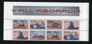 3333 - 3337 All Aboard Plate Block of 8 33¢ Stamps With Header MNH 