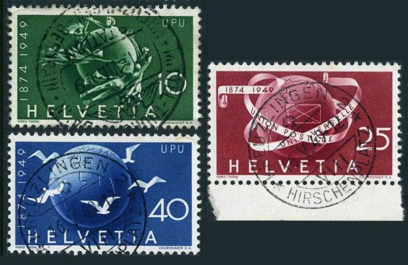 Switzerland 322-324,used.Mi 522-524. UPU-75,1949.Symbols,Globe,Pigeons.