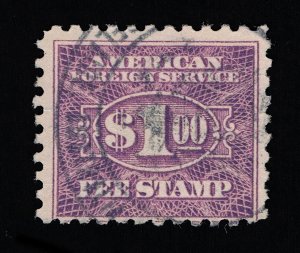 EXCEPTIONAL GENUINE #RK27 F-VF USED 1925-52 VIOLET $1 CONSULAR SERVICE FEE STAMP