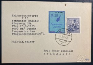 1963 Krieglach Austria X15 Rocket Flight Airmail Postcard Cover J Walker Pilot