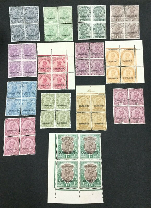 MOMEN: INDIA CHAMBA SG #62-75 BLOCKS MINT OG NH LOT #193898-2366