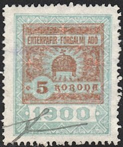 HUNGARY 1900 Barefoot #13, 5K Used Forgalmi Ado (Stock Transfer) Revenue VF