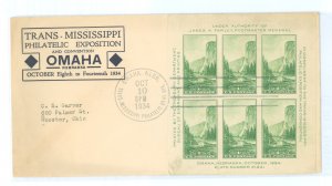 US 751 1934 1c Yosemite Farley souvenir sheet on an addressed first day cover with an Omaha Philatelic Society cachet.